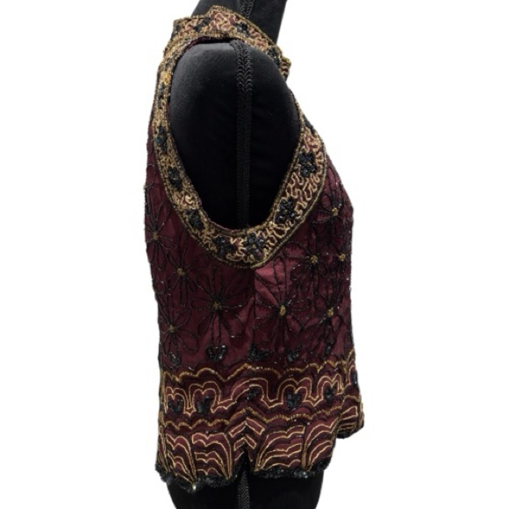 Papell Boutique Evening Burgundy and Black Silk Sleeveless Top XL - Picture 2 of 14